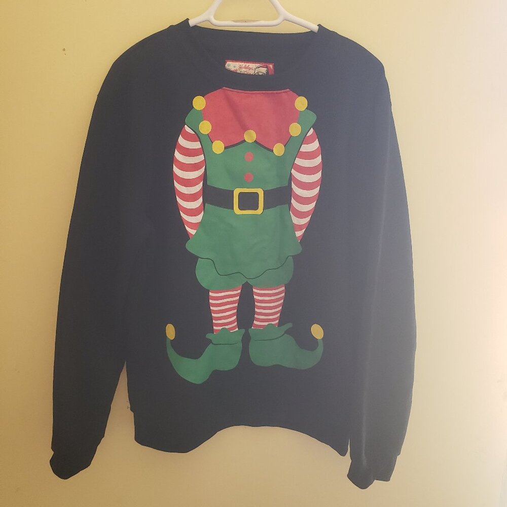 Unisex Ugly Christmas Sweater Elf Costume Size L